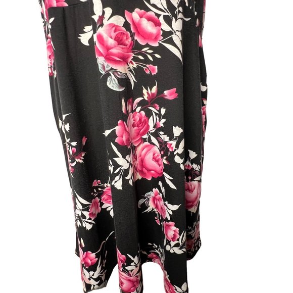 Nemido Women's Dress Size 26 Black Pink Floral Midi Short Sleeve Round Neck Pock - Picture 10 of 13